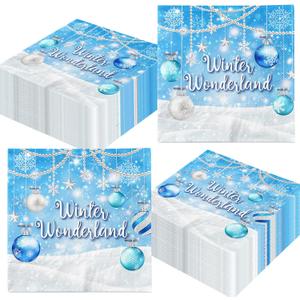 Winter Wonderland Napkins Blue Snowflake Winter Party Decorations Winter Wonderland Christmas Lights Snow Disposable Paper Napkins for Winter Wonderland Baby Shower Birthday Party Supplies