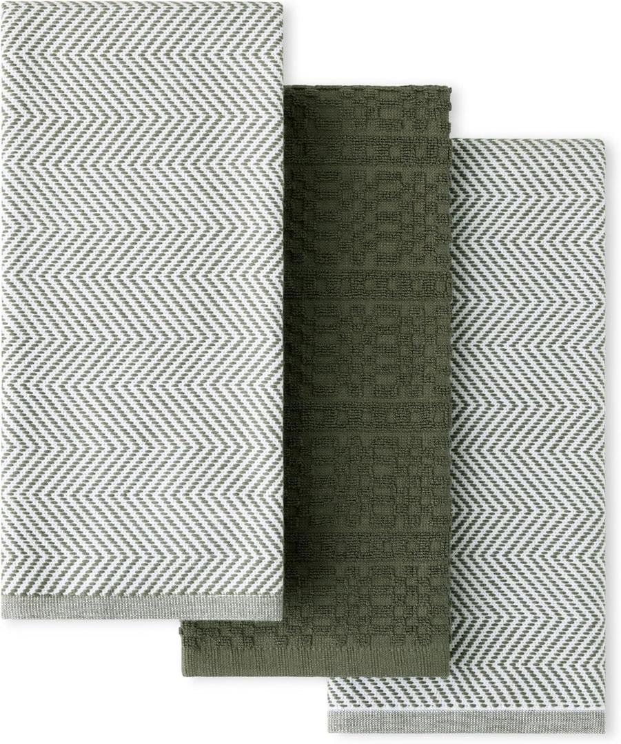 KitchenAid Evergreen Design Series Heavyweight Textured Oversized Kitchen Towels 3-Pack Set, Absorbent 100% Cotton, Dual-Purpose, Deep Forest Green, 18"x28"
