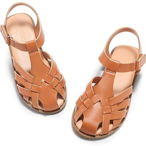 Coutgo Girls Sandals Flower Girl Dress Shoes Closed Toe Fisherman Flat Sandals Princess Party Shoes for Little Big Kids