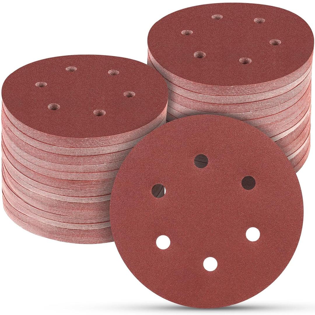 100 PCS 6 Inch Sanding Discs 240 Grit, 6 Hole Hook and Loop Sandpaper, Round Orbital Sand Paper Discs for Sander
