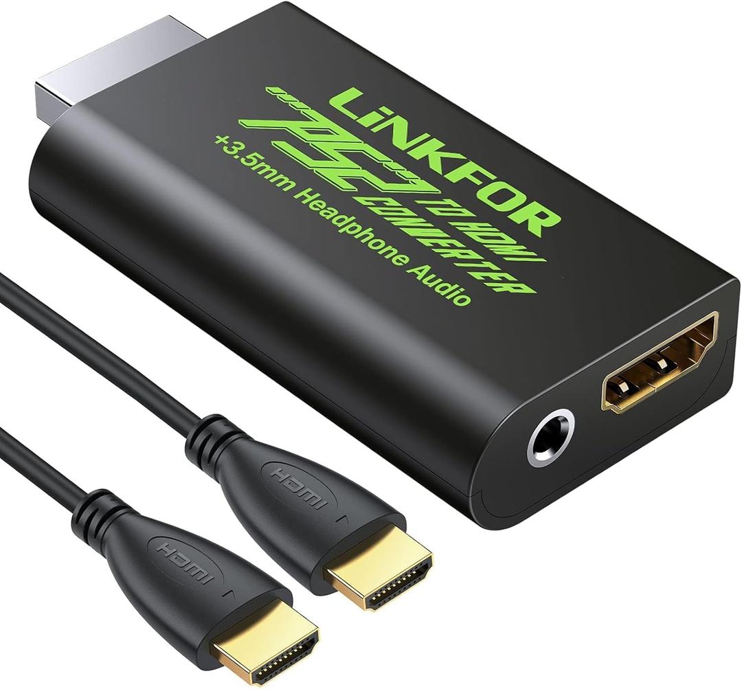 LiNKFOR PS2 to HDMI Converter for Sony PlayStation 2 to HDMI Adapter with 3.5mm Headphone Audio Jack for HDTV Monitor (PS2 to HDMI Converter with 3ft HDMI Cable)