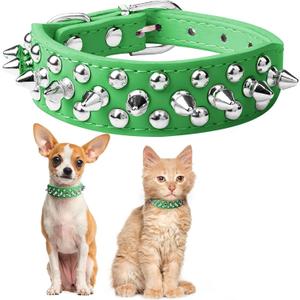 Spiked Dog Collars for Medium Dogs, Mushrooms Rivet Studded Anti-Bite Protective Pet Neck Pu Leather Spike Puppy Collars for XS Small Medium Large Boy Dogs Male Cats Goat (Green, M)