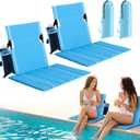 2 Pack Portable Poolside Chairs, Foldable Legless Beach Chairs for Adults with Cup Pocket, Lightweight Ground Seat Small Beach Chair for Edge of Pool, Quick-Dry Back Support for Travel (Blue)