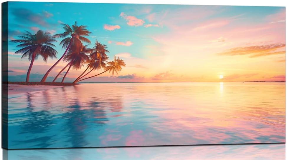 Sense&Sensitivity Arts- Sunset Wall Art Beach Landscape Art Vintage Decor Ocean Canvas Pictures for Living Room Kitchen Bedroom Bathroom Office and Hallway Wall Decor 40" x 20" Inch