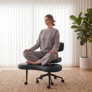 DUMOS Ergonomic ADHD Cross Legged Office Desk Chair with Adjustable Backrest, Height Adjustable Meditation Chair with 360 Swivel Footstool, PU Leather Yoga Stool for Home Office, Black, 33.66"D x 29.13"W x 34.84"H