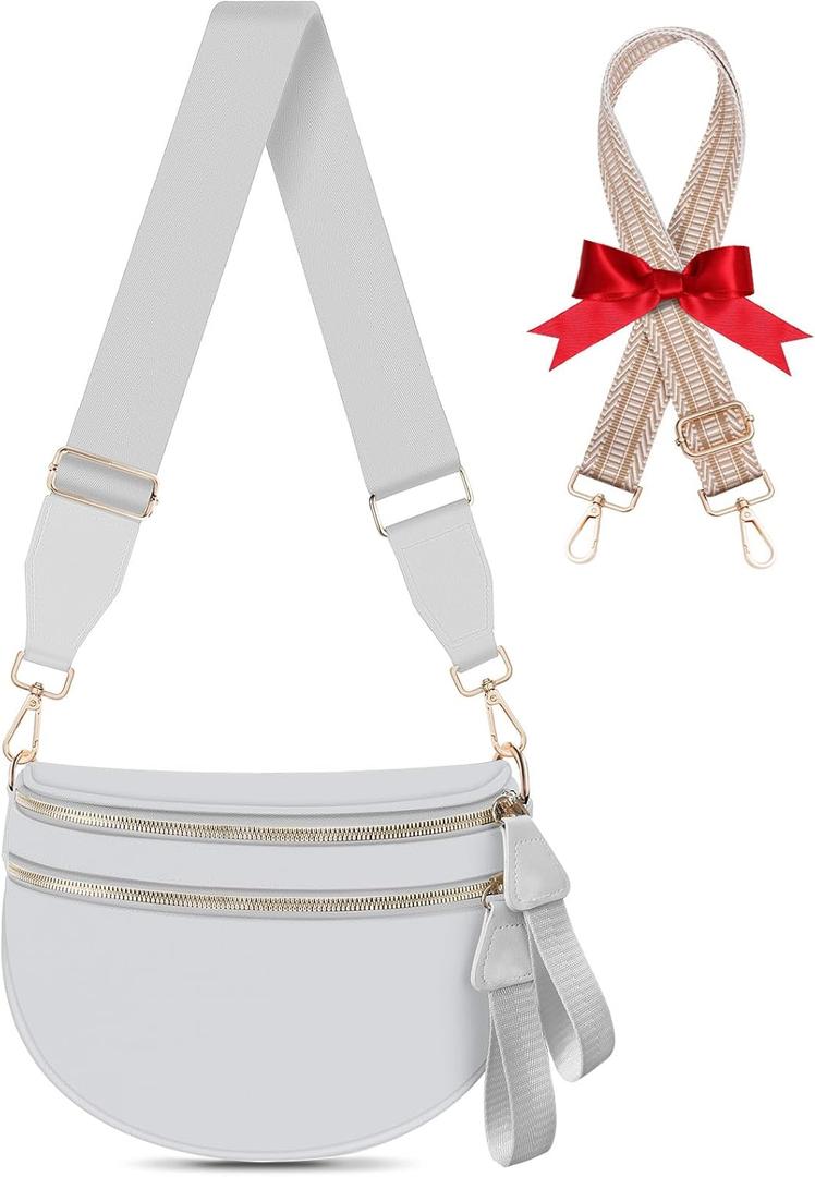 Bum Bags for Women Checkered Crossbody Bag Large Nylon Belt Purse Fanny Packs, Bonus with a Extra Strap