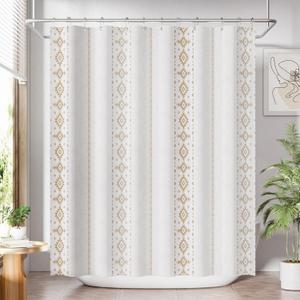 AmazerBath Boho Shower Curtain, Boho Cloth Shower Curtain with 12 Hooks, Hotel Quality Washable Rustic Farmhouse Polyester Fabric Bathroom Shower Curtain Set, 72x72 Inches