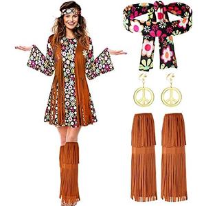 SATINIOR 70s 60s Hippie Costume Set 70s Outfits Accessories for Carnival Party Halloween Women Disco Dress S (Dress Only)