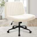 Orange Factory Criss Cross Chair Wheels Wide Cross Legged Office Desk Vanity Dual Base Comfy Fabric Armless Adjustable Swivel for Home Computer Task (Beige Dual Base, Fabric)