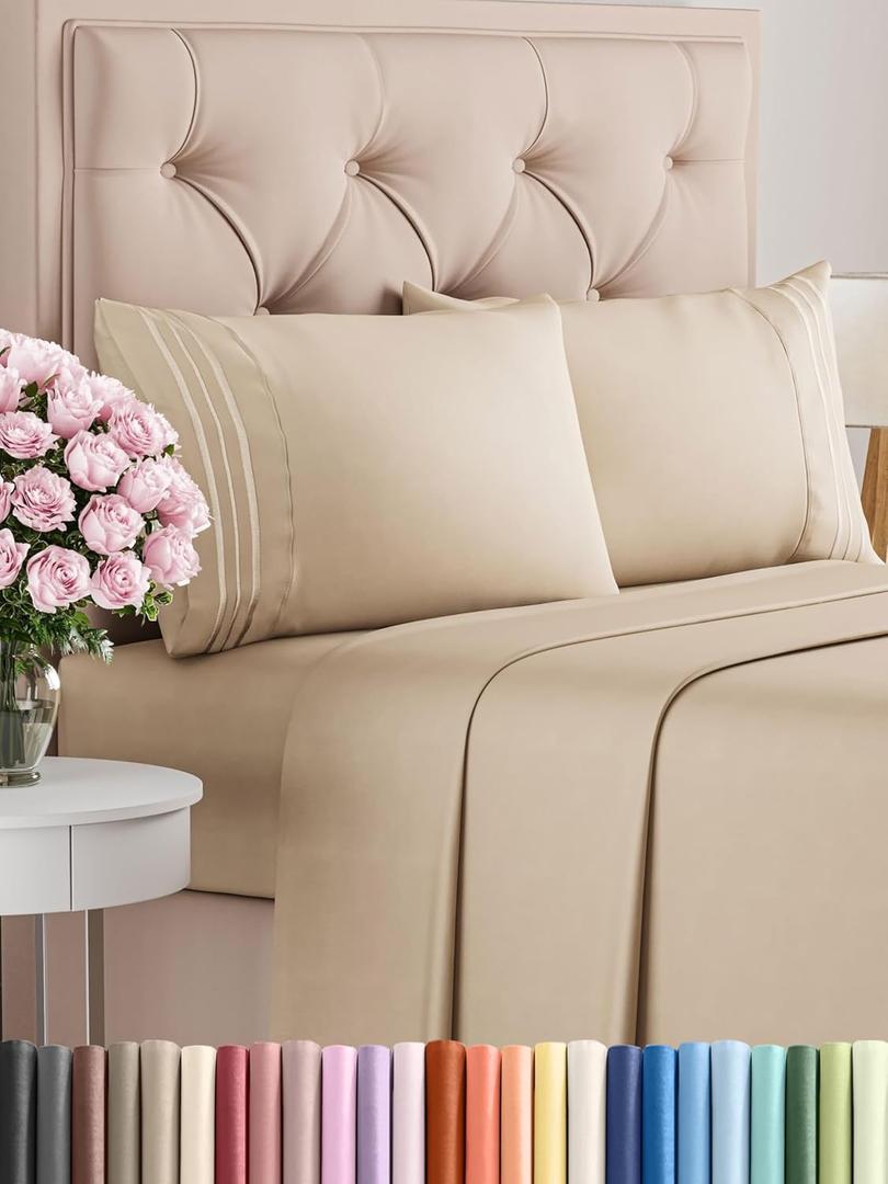 King Size 4 Piece Sheet Set - Comfy Breathable & Cooling Bed Sheets Set - Hotel Luxury Bedding for Women, Men, Kids & Teens - Deep Pockets, Easy Secure Fit, Soft and Wrinkle Free - Oeko-Tex - Cream