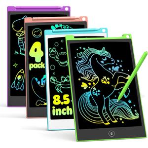 TECJOE 4 Pack LCD Writing Tablet, 8.5 Inch Colorful Drawing Board, Kids Travel Games Activity Learning Toys, Birthday Gifts for 3-8 Year Old Boys Girls Toddlers Preschooler