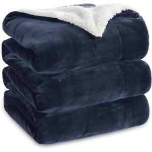Bedsure GentleSoft Sherpa Fleece Blanket Queen Size for Bed, Non-Heated, Thick and Warm Throw for Women and Men, Soft Fuzzy Plush Weight Queen Blanket for Winter, Navy, 90x90 Inches