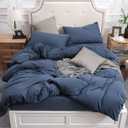 PURE ERA Jersey Knit Duvet Cover Set 100% T-Shirt Cotton Super Soft Comfy 3pc Bedding Set with Zipper Closure (Heather Navy Blue, King)