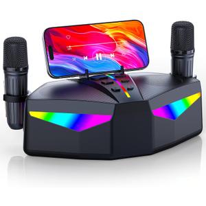 Karaoke Machine, Real 35W Portable Speaker,8H Long Time, 2 Rechargeable Wireless Microphones,LED,Karaoke Machine for Adults & Kids,BT/FM/USB/TF/AUX,for Home Party/Outdoors(CHJ161-Black)