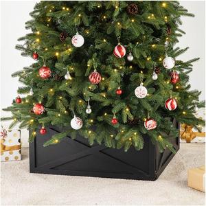 Glitzhome Christmas Tree Collar, Tree Collars for Artificial Trees, 22" L Washed Black Wooden Tree Collar Christmas Tree Base Cover Tree Skirt Collar for 7.5ft Tree