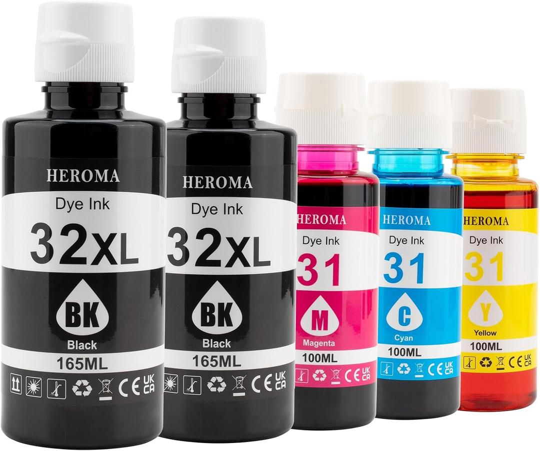 Compatible HP 31 32XL Ink Bottle Set Refill for HP Smart Tank 651 5100 5101 5000 7301 7001 7602 6001 551 7300 5102 7302 7601 6002 5103 755 757 Printer (2BK C M Y)
