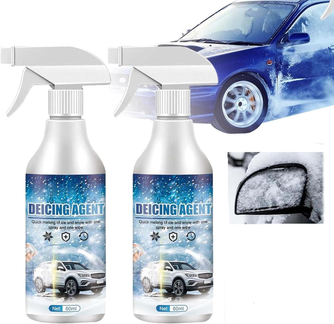 De - Icer for Car Windshield Defroster, Window Snow Spray, Deicing Spray, Melting Spray, Deicer for Car Windshield, Winter Car Essentials, Fast Ice & Snow Melting Spray 60ml (2pcs)