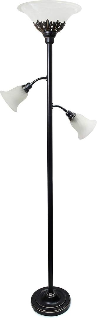 Elegant Designs LF2002-RBW 3 Light Scalloped Glass Floor Lamp, Restoration Bronze/White