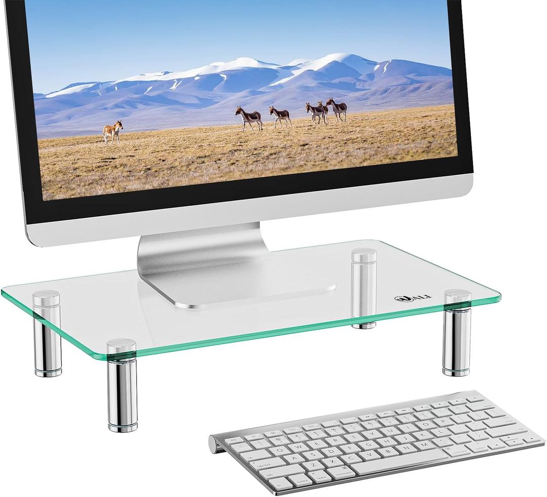 WALI Glass Monitor Stand Riser for Desk,Height Adjustable Computer Monitor Riser, Clear Monitor Stand for Laptop TV Computer Screen, Desk Organization, Office Supplies (GTT001), 16 X 10 inch, Clear