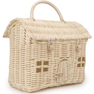 KOLWOVEN Rattan Storage Basket with Lid - Mouse in a Box - Small Doll House - Decorative Hand Woven Shelf Organizer - Cute Handmade Handcrafted Gift Decoration Artwork - Wicker (Natural)