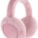 Tavaleu Ear Muffs for Winter Women, Foldable Fuzzy Earmuffs Faux Fur Warm Ear Warmers Covers Cold Weather (Fluff - Pink)
