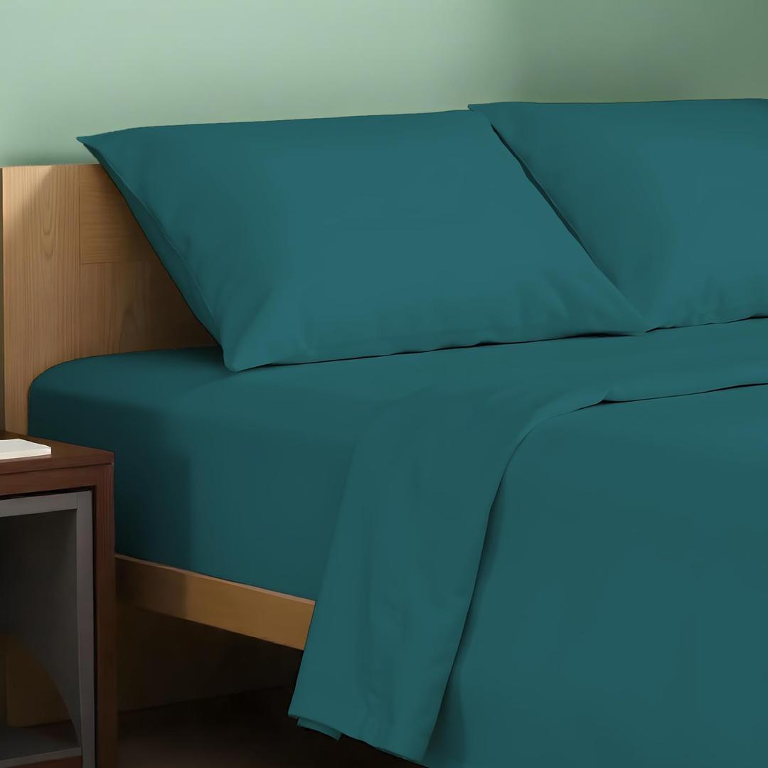 TEXAS LINEN CO. 100% Organic Cotton Sheets King Size - 4 PC Organic Cotton King Size Percale Weave Sheet Set, Soft, Cooling, Crisp & Breathable, 16" Deep Pocket Hotel Quality Bedding Set - Teal