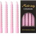 8 inch Pink Spiral Taper Candles Set of 4 Pack Tapered Candle, Tall Candlesticks,for Dinner Party Wedding, Holiday Spring,Home Decor,Kitchen Decor (4, Pink, 8inch)