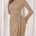 PRETTYGARDEN Women 2025 Mini Bodycon Dresses Long Sleeve Ruched Fitted Short Night Out Trendy Party Club Outfits Fall Clothes (Beige, M)