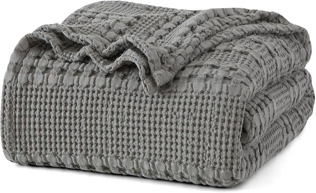 PHF 100% Cotton Waffle Weave Blanket King Size for Bed, Soft Lightweight & Breathable for Spring and Summer, All-Season Comfort, Luxury Aesthetic Blanket for Home Decor, 108"x90", Dark Grey