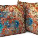 Boho Red Throw Pillow Covers 16x16 inch Set of 2, Bohemian Carpet Double Sided Pattern Soft Plush Cushion Cover for Couch Sofa Bed Decorative, Only Pillowcase (No Insert) (Boho Style 07)