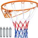 MIIUDGIG 18" Basketball Rim Replacement, Heavy Duty Basketball Goal Rim and Net, Universal Professional Solid Steel Backboard Rims Fits In-Ground &Wall-Mounted Basketball Hoops, Indoor/Outdoor(Orange)