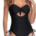Tempt Me Women Sexy Cutout One Piece Swimsuits Tummy Control High Waisted Halter Front Tie Knot Bathing Suit XL