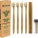 Gaia Guy Bamboo and Boar Bristle Toothbrush (4 Pack) + Travel Case & Silk Dental Floss | 100% Compostable Bristles and Floss | Eco-Friendly Dental Set | Biodegradable & Compostable Wooden Toothbrushes