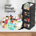 TidyFriend 4 Pack Stackable Storage Bins Open Front for Pantry Organizers and Storage, Pantry Storage for Food, Kitchen and Home Organization, Plastic Storage Bins, Dorm Room Essentials (Black)