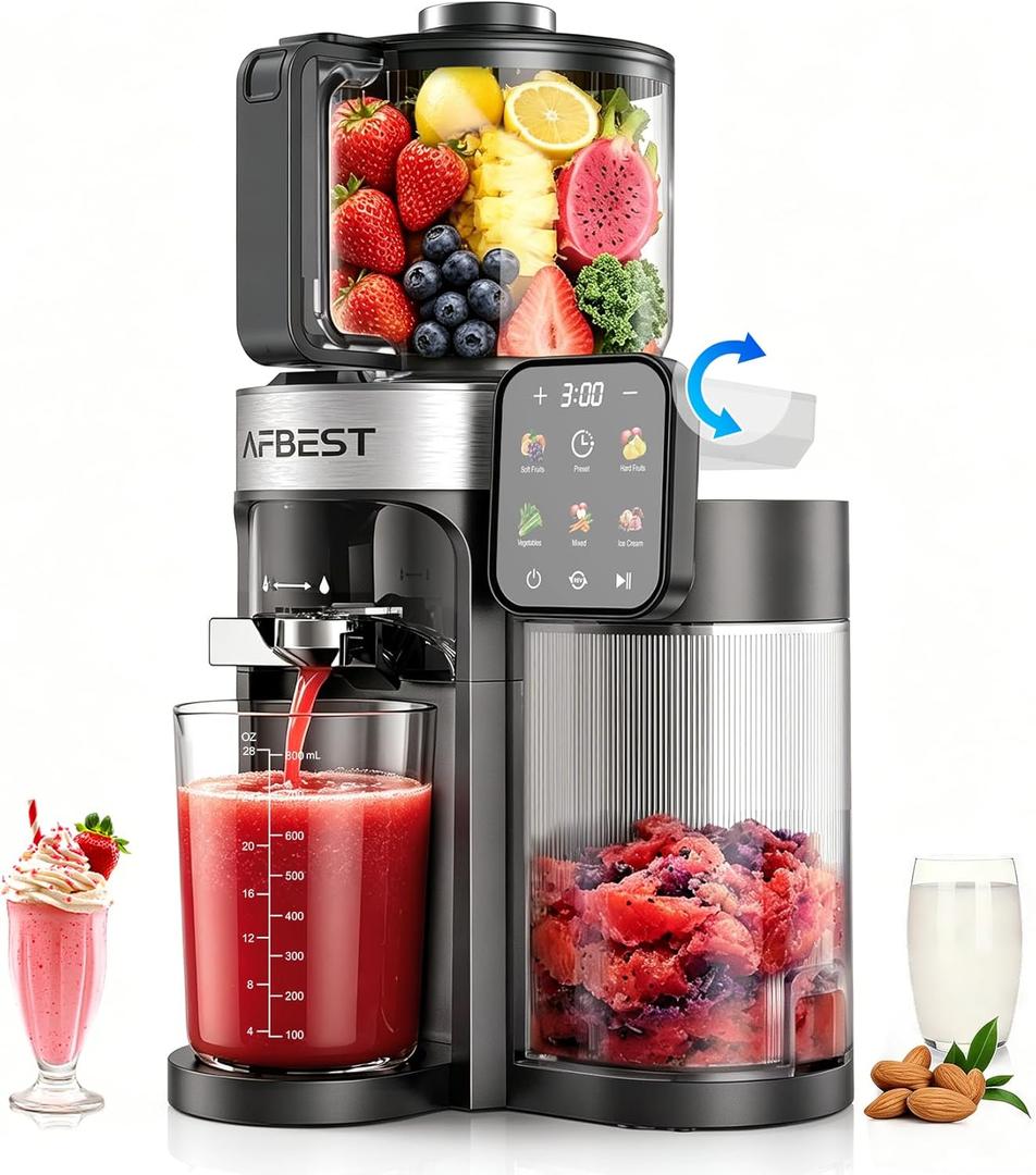 2026 Upgraded Cold Press Juicer Machine, 6.5" Extra Wide Chute Masticating Juicer with 100oz Self-Feeding Hopper,3-in-1 Smart Touch Slow Juicer for Sorbet & Nut Milk, High Yield, Easy Clean
