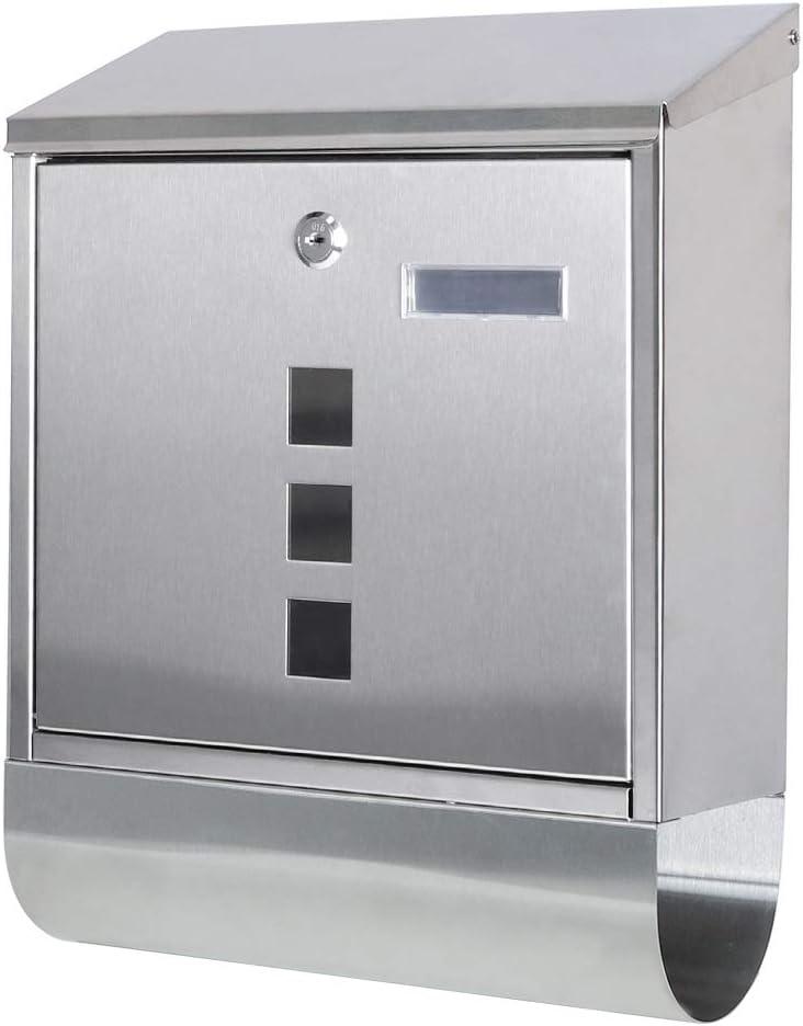Decaller Stainless Steel Mailboxes with Sturdy Key Lock, Wall Mounted Waterproof Mail Box with Transparent Cover, 15.4" x 12"x 4.8" (2203 Silver)