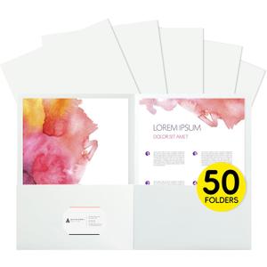 50Pcs White Folders with Pockets and Business Card Holder,2 Pocket Folders for School,Home or Office,Durable Heavy Duty File Folders