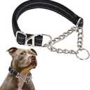 Black Martingale Collar for Dogs, Medium Reflective Nylon Dog Chain Collar Adjustable Heavy Duty Dog Collar for Small Medium Large Dogs (M(Neck 12-17"))