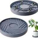 2PCS Round Plant Caddy with Hidden Wheels, Heavy Duty Rolling Plant Stand Caddy with Wheels, Pot Base for Indoor Outdoor, Gray, 11 inches