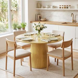 43'' Round Dining Table for 4 - Modern Wood Kitchen Table with Sturdy Pedestal Base, Space-Saving Design for Small Spaces, Apartments, Easy Assembly