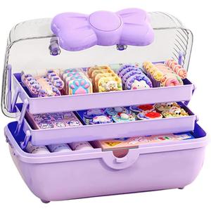 Cute Hair Accessories Organizer 3-Layers Kids Jewelry Storage Box Plastic Hair Accessories holder for Girls (Purple, 10.8 x 5.7 x 5.9 Inch)