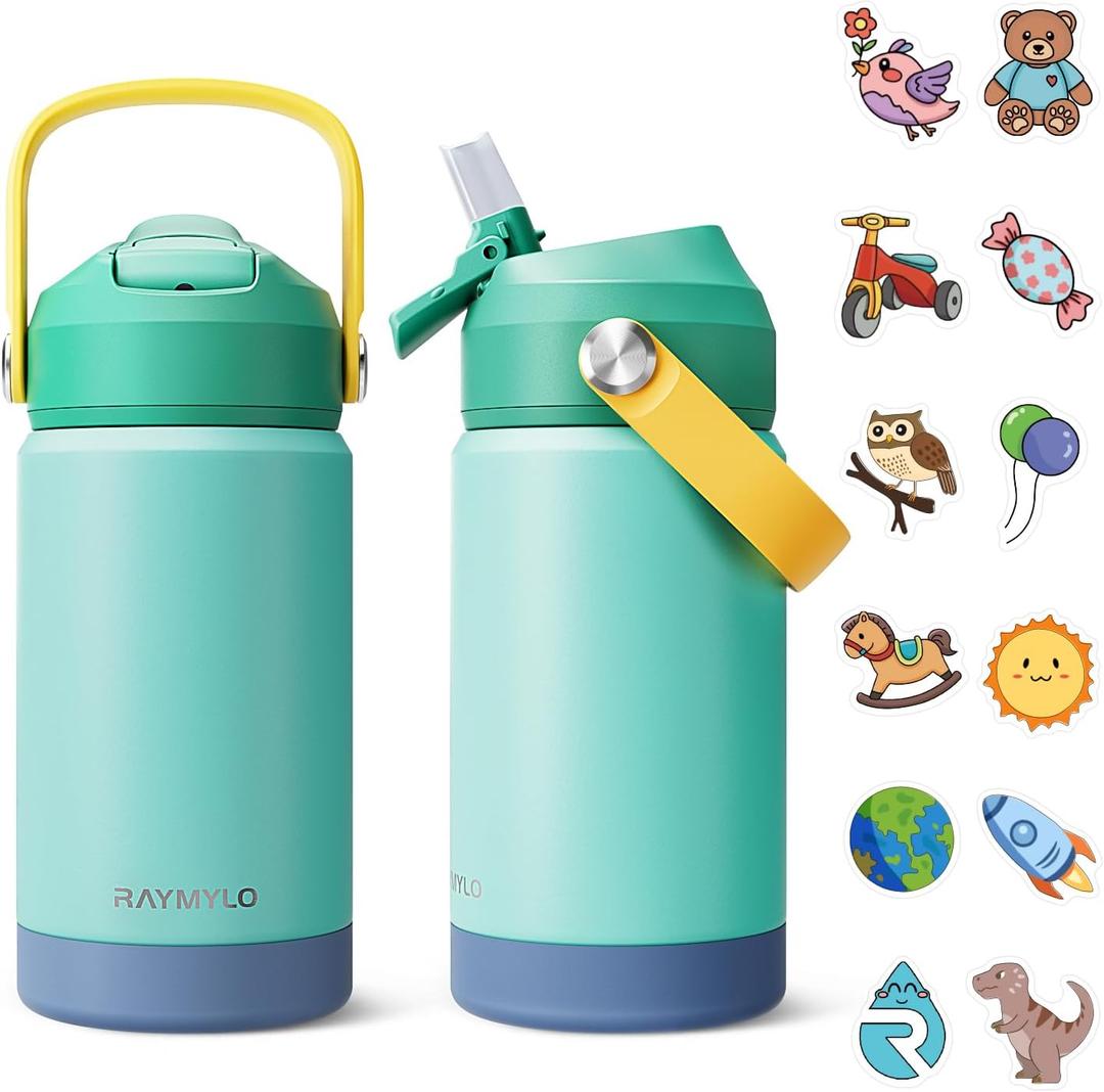 RAYMYLO Toddler Water Bottle Stainless Steel Insulated, 12 oz Kids Water Bottle for School Boys Girls, Toddler cups with Straw (Cold for 24 Hrs, Hot for 12 Hrs), Dishwasher Safe & BPA Free & Leakproof (Sweet Citrus Mint(Single Pack))