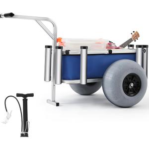 Beach Cart with Big Balloon Wheels for Sand Fishing Cart Tire Surf Outdoor Fishing Rolling Wheel Wagon, Heavy Duty Aluminum Beach Buggy for Camping Anti Corrosion, 125 lbs Load Capacity