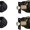 Exterior Door Lock Set with Deadbolt, Single Cylinder Deadbolt Lock and Door Knob Set, Keyed Alike Door Locks for Front Door,Matte Black Door Knob and Deadbolt Set(2Pack Set)