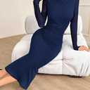 LIGHT DOT Women's Long Sleeve Bodycon Midi Dress Classy Elegant Mesh Ruched Cocktail Dress Guest Evening Formal (X-Large, Blue)