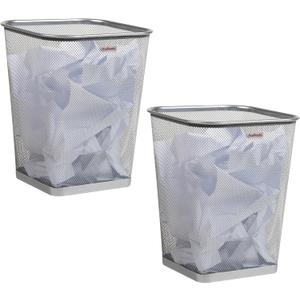 Mind Reader Mesh Trash Can, Square Wastebasket for Office or Home, 5 Gallon Capacity, Metal Mesh, Set of 2, Silver