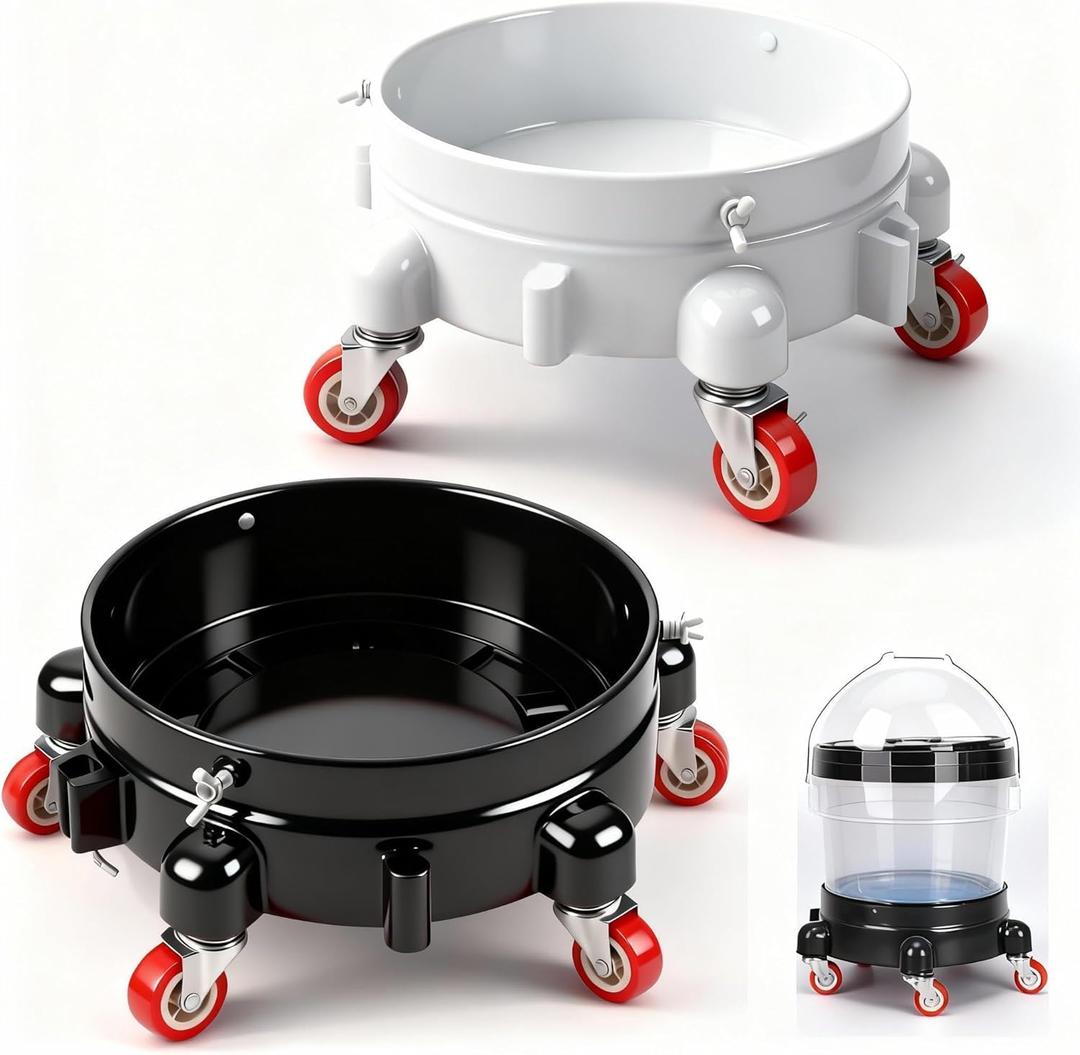 2 Pcs Connectable 5 Gallon Bucket Dolly - 11 Inch 360 Rolling Locking Casters, Black & White Set for Car Wash, Garden & Garage