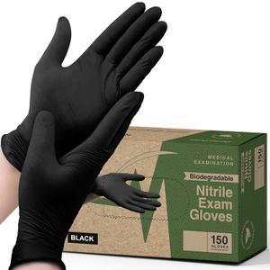 FifthPulse [150 Count] Medium Biodegradable Gloves - Black Nitrile Disposable Gloves - Medical Exam and Food Safe - Powder and Latex Free with Textured Fingertips