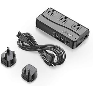 BESTEK Universal Travel Adapter 220V to 110V Voltage Converter with 6A 4-Port USB Charging and UK/ AU/ US/ EU Worldwide Plug Adapter (Black)