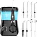 TUREWELL Water Flossing Oral Irrigator, 600ML Dental Teeth Cleaner 10 Adjustable Pressure, Electric Oral Flosser for Braces, 8 Replacement Jet Tips for Family (Black)